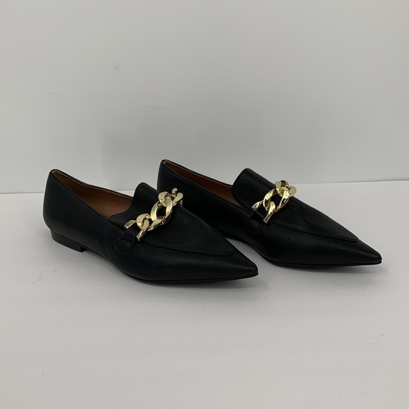 Linea Paolo Mabel pointed toe slip-on loafer black gold chain shoe preppy 4.5 - Picture 2 of 6